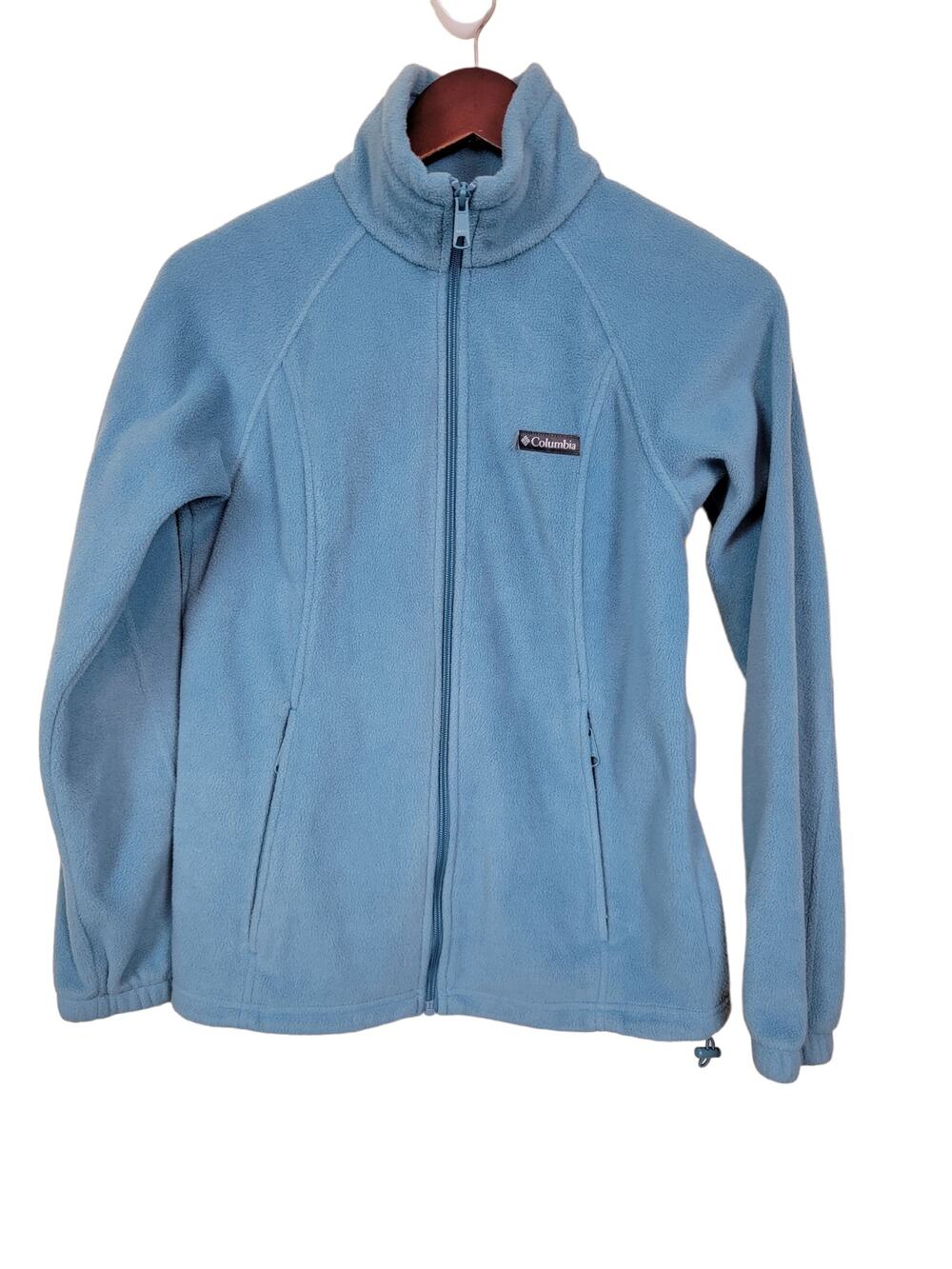 Columbia Size Small Fleece Full Zip Jacket Mock Neck Blue Pockets